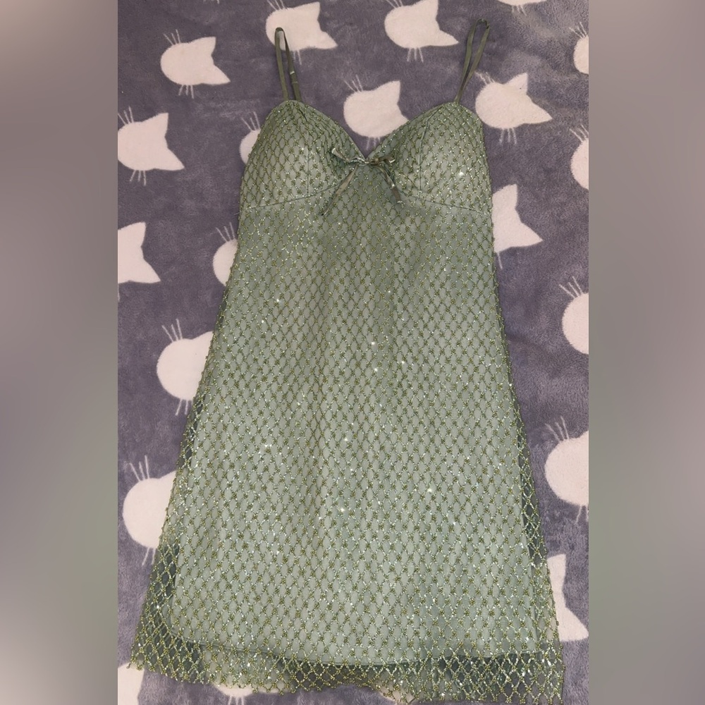 Green Sequin Dress with Bow Detail